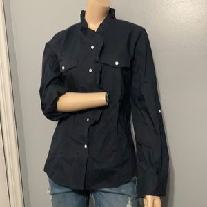 ⭐️Talbots Raffled Collar Navy Blue Longsleeves Sz 14⭐️